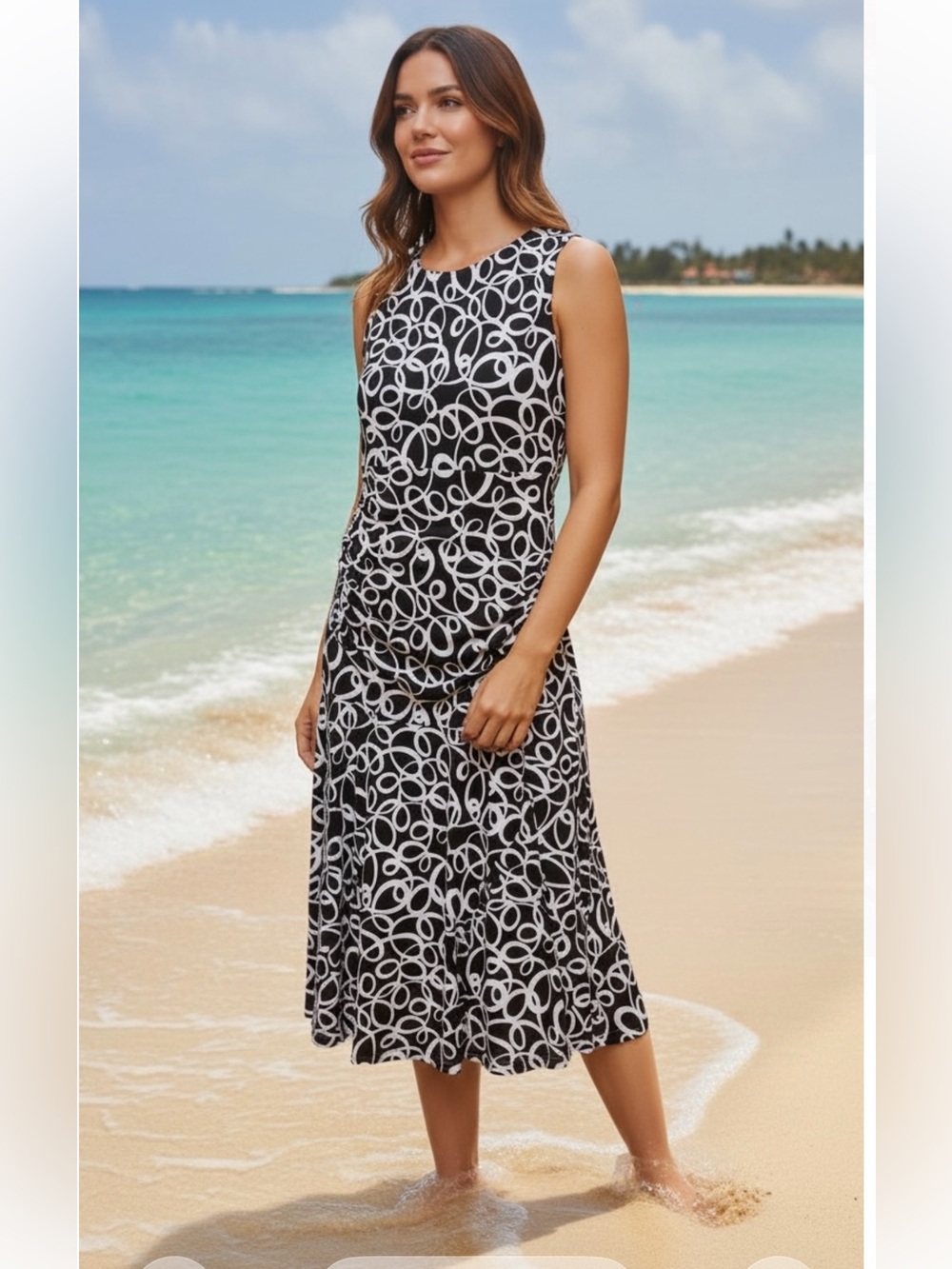 Talbots Connected Apparel Black White A-Line Dress Size 12